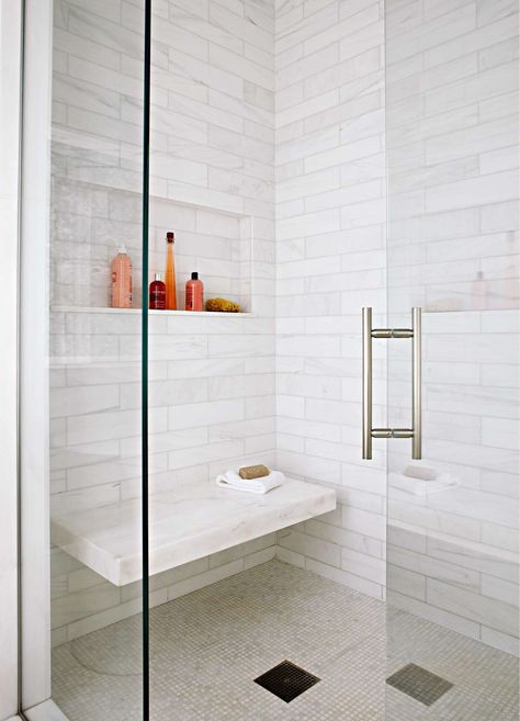 Walk In Shower Ideas, Tiled Bathroom, Shower Stalls, Modern Bathroom Remodel, Bathroom Shower Design, Shower Seat, Bathroom Redesign, Luxury Shower, Shower Bench