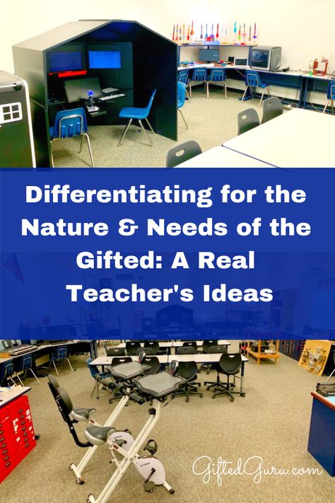 Super fun ideas from a gifted teacher on how she addresses the Nature & Needs of gifted learners in her classroom. #middleschool #gifteded Innovative Classroom Ideas, Teacher Grant Ideas, Gt Classroom Ideas, Gifted Classroom Ideas, Gifted Classroom Decor, Gifted And Talented Classroom Decor, Gifted Classroom Setup, Gifted And Talented Classroom, First Grade Gifts