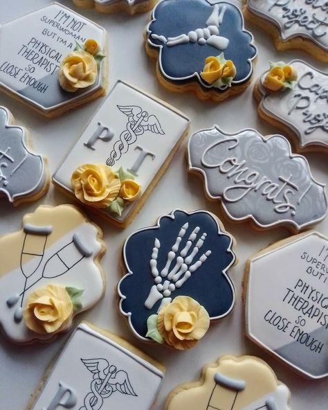 Physical Therapist Cookies Decorated, Pt Cookies Decorated, Physical Therapist Graduation Party, Physical Therapy Themed Party, Doctor Of Physical Therapy Graduation, Physical Therapy Graduation Party Ideas, Medical School Graduation Cookies, Physical Therapy Party Ideas, Pt Graduation Party Ideas