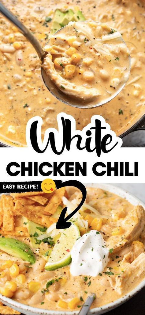 This creamy white chicken chili is made with shredded chicken, hearty beans, green chiles, corn and a delicious blend of seasonings. It’s a warm and cozy dinner that’s ready in under an hour and you can make it on the stovetop or in the slow cooker. Angel Wings Tattoo On Back, Wing Tattoos On Back, Creamy White Chicken Chili, Green Chiles, Angel Wings Tattoo, White Chicken Chili, White Chicken, Wings Tattoo, Chicken Chili