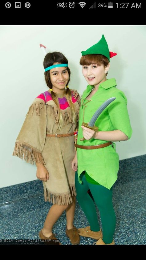 Peter Pan and Tiger Lily cosplay Princess Tiger Lily Costume, Peter Pan Anime, Tiger Lily Costume, Lily Costume, Princess Tiger Lily, Peter Pan Costumes, Anime Expo, Disney Cosplay, Cinderella Dresses