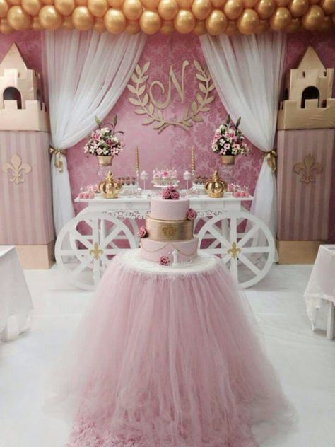 Girly frilly fancy princess party decor ideas Sweet Carts, Quince Ideas, Quinceanera Party, Princess Theme, Rabbit Baby, Baby Shower Princess, Balloon Decor, Princess Birthday Party, Sweet Table