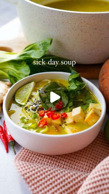 Carleigh Bodrug on Instagram: "🍜💖🤒EP 8 SOUPerb Soups: Sick Day Soup by @PlantYou. 🥰SAVE & TAG A FRIEND who needs this recipe. . 🔥Packed with anti-inflammatory spices and ready in less than 30 minutes, this Sick Day Soup is going to be your new go-to whenever you or your loved one is under the weather. You can find the full step by step recipe at plantyou dot com now (and why not grab a copy of the PlantYou cookbook while you’re there 🤣). Enjoy! 💖Carleigh . #recipe #soup #souprecipe #vegan #vegansoup #healthysoup #souplover #simplesoup #plantbased #plantbasedrecipe #plantbaseddiet #plantbasedeating #eatmoreplants #forksoverknives #healthyrecipe #healthyeating #healthydiet" Sick Soup Vegan, Soups For When You Are Sick, Food For Sickness, Soup For Sickness, Food When Sick, Sick Food, Sick Day, Recovery Food, Vegan Soups