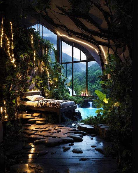 Amin Moazzen: A nature in a house, a house beside the river in the middle of the jungle! black forms with wooden materials, a very natural environment, a calm place to know yourself, and a house to forget the past. This is the Temple of Life #architecture #house #fashion #decor #diy #homedecor #amazingarchitecture #interiordesign #contemporaryhome #modern #residence #designer River Through House, House In Jungle, Underwater Homes, Reverse Orientalism, Chill Rooms, House Garden Design, Tree House Bedroom, Garden Design Home, Minecraft Rp