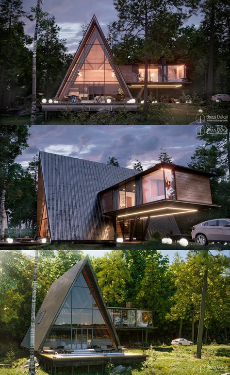 Triangle House, A Frame House Plans, A Frame Cabin, A Frame House, Container House Design, Tiny House Cabin, Modern Cabin, Forest House, Hus Inspiration