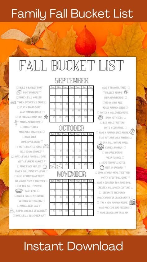 Countdown Poster, Fall Bucket List Printable, Fall Checklist, Autumn Bucket List, Bucket List Printable, Matter Worksheets, Thankful Tree, Bucket List Family, Autumn Activities For Kids