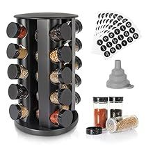 Revolving Spice Rack, Spice Rack Organization, Black Countertop, Rotating Spice Rack, Spice Rack Organiser, Empty Jar, Glass Spice Jars, Spice Labels, Tidy Kitchen