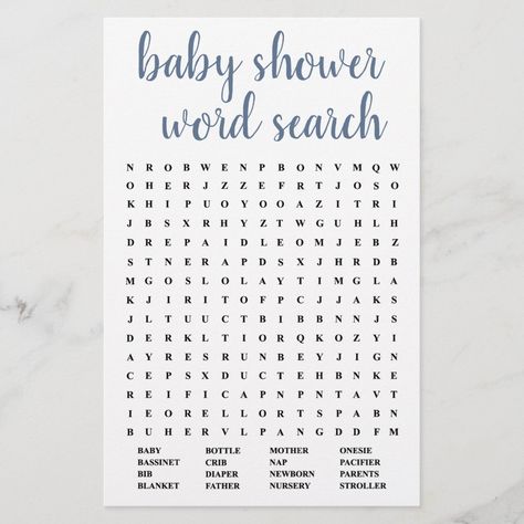 Chic Baby Shower Dusty Blue Word Search Game Size: 5.5" x 8.5". Color: Matte. Gender: unisex. Age Group: adult. Baby Shower Word Search, Modern Baby Shower Games, Funny Baby Shower Games, Boy Baby Shower Games, Baby Shower Wording, Chic Baby Shower, Blue Words, Fun Baby Shower Games, Simple Baby Shower