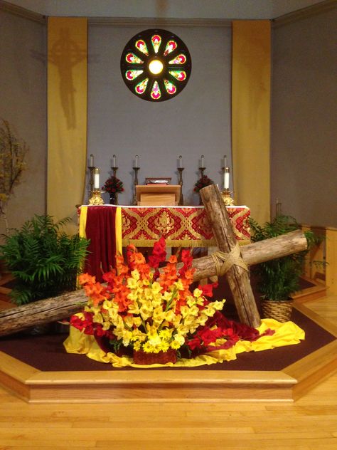 Pentecost, Immaculate Conception Church, Pine City, MN Pentacost Alter Decorations, Pentecost Flowers For Church, Pentecost Church Decorations, Pentecost Decorations For Church, Immaculate Conception Church, Alter Flowers, Church Altar Decorations, Church Altar, Altar Design