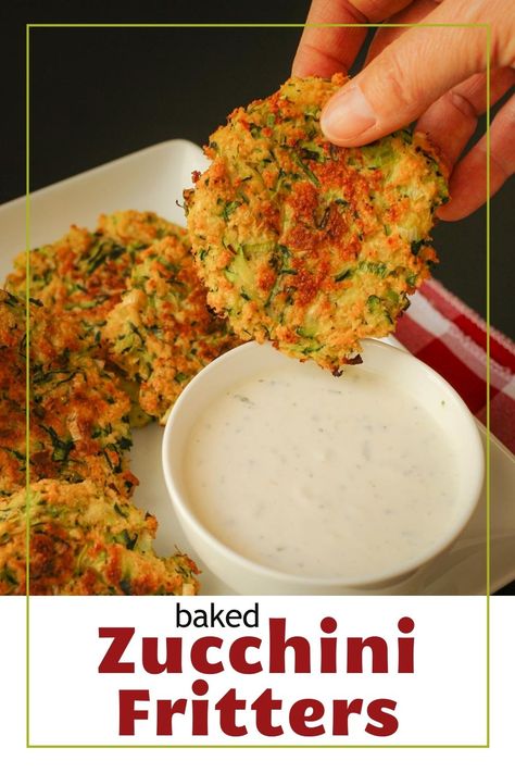 While fried zucchini is delicious, Baked Zucchini Fritters are quicker and easier to make. They are the perfect way to use up excess zucchini this summer! Zucchini Meals, Baked Zucchini Fritters, Vegetable Ideas, Food On A Budget, Fried Zucchini, Produce Recipes, Baked Zucchini, Zucchini Fritters, Zucchini Fries