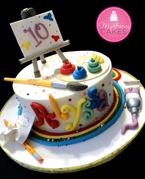 art cake | Alyssa's Art Cake | Flickr - Photo Sharing! Art Party Cakes, Art Birthday Cake, Artist Cake, Artist Birthday, Art Birthday Party, Childrens Birthday Cakes, Painted Cakes, Art Birthday, Creative Cakes