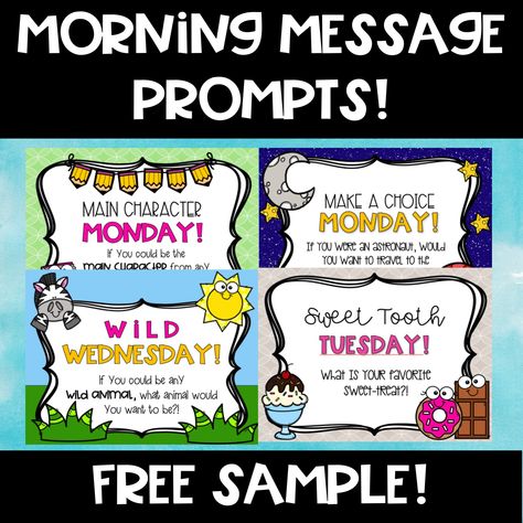 Check out this FREE sample of morning message prompts from The Classroom Corner! Wednesday Morning Message, Whiteboard Questions, Classroom Corner, Morning Meeting Ideas, Whiteboard Messages, Online Teaching Resources, Morning Meeting Activities, Classroom Management Techniques, Daily Prompts