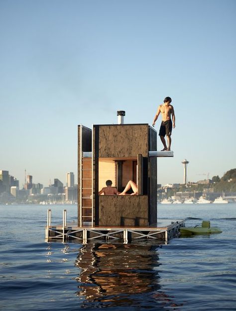 Floating Structure, Floating Architecture, Modern Shed, Lake Houses, Spa Sauna, Sauna Design, Cubby House, Lake Union, Outdoor Sauna