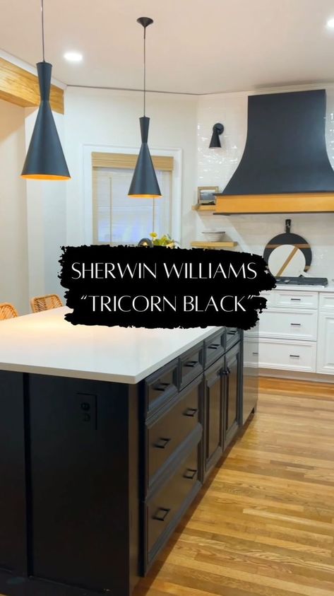 Tricorn Black Sherwin Williams Cabinets, Tricorn Black Sherwin Williams, Tricorn Black, Kitchen 2023, White Tile Backsplash, Black Kitchen Island, Black Kitchen Cabinets, You Name It, Farm Kitchen