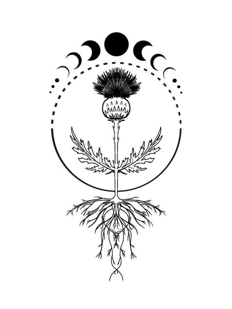 Cover Up Ideas For Dark Tattoos, Celtic Moon Design, Thistle Tattoo Design, Cornish Tattoo, Scottish Folk Art, Scottish Tattoo Ideas, Scotland Tattoo Ideas, Magick Tattoo, Scotland Tattoo