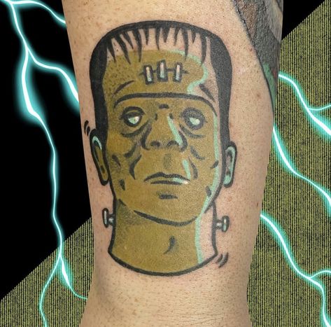 American Traditional Frankenstein Tattoo, Traditional Frankenstein Tattoo, Irish Literature, Frankenstein Tattoo, Faraway Tree, Terry Pratchett Discworld, Traditional Tattoo Art, Character Design Sketches, Halloween Tattoos