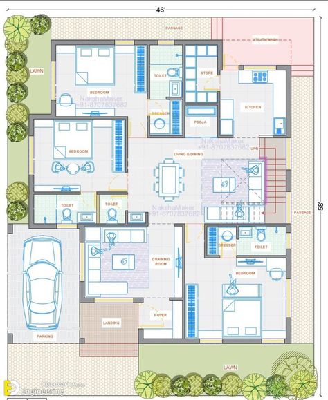 35+ Amazing House Plan Design Ideas For Different Areas - Engineering Discoveries 21×50 House Plan, Architect Design House Plans, 35×70 House Plan, 35×45 House Plan, 31*50 House Plan, House Map Design 30*60, 30x50 House Plans, West Facing House, Bungalow Flooring