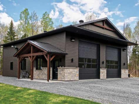 Garage Plans With Loft, Metal Shop Building, Pole Barn Garage, Modern Farmhouse Ranch, Metal Building House Plans, Plan Garage, Garage Guest House, Garage Exterior, Barn Shop