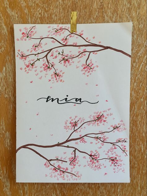 “mia” - japanese cherry blossoms. @river for more inspiration and personal projects 🌸 Name Page Design, Name Page Design For Project, Page Design For Project, Aesthetic Name, Project Aesthetic, Japanese Cherry Blossoms, English Projects, Calligraphy Name, Japanese Calligraphy