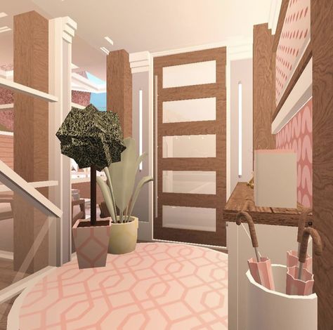 Cute Bloxburg Entry Way, Bloxburg Entry Room Ideas, Bloxburg Entryway Ideas Aesthetic, Entry Way Bloxburg Ideas, Bloxburg Interior Ideas Entrance, Bloxburg Bed Frame Code, Bloxburg Entrance Ideas Inside, Bloxburg Entrance Ideas, Hall Ways Ideas