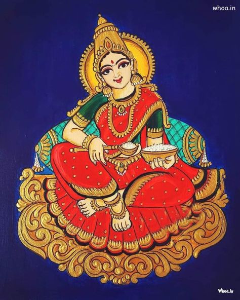 Annapurna Maa Drawing New Best Images , Annapurna Maa Annapurneshwari Images, Goddess Face Painting, Maa Pictures, Maa Drawing, Tanjore Art, Mysore Painting, Indian Traditional Paintings, Saree Painting, Kalamkari Painting