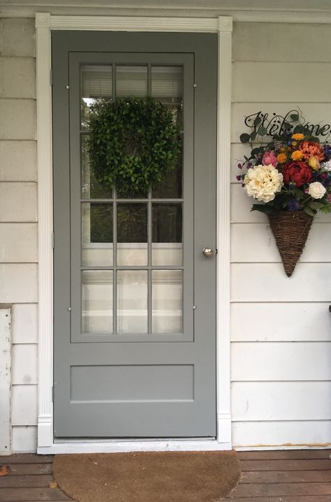 Vintage storm door❤️ Storm Door Ideas, Paint Storm Door, Painted Storm Door, Storm Door Makeover, Front Door With Screen, Glass Storm Doors, Garage Door Types, Storm Doors, Farmhouse Front Door