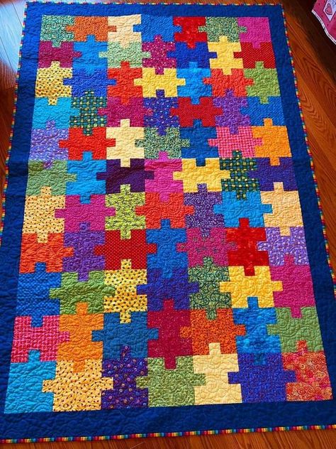 QUILTING FREE PATTERNS | I made this quilt for my son , he loved it and told his friends at school about his puzzle quilt , it 's my biggest reward to see my son happy with so... Puzzle Piece Quilt Pattern Free, Jigsaw Puzzle Quilt Pattern Free, Friends At School, Puzzle Quilt, Quilt Patterns Free, Quilt Piecing, Quilt Ideas, At School, Puzzle Pieces