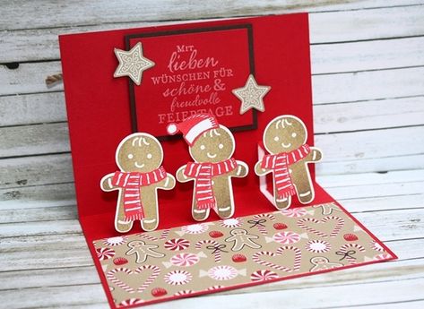 Popup-Karte Lebkuchenmann Christmas Cards Handmade Kids, Gingerbread Cards, Pop Up Christmas Cards, Diy Pop Up Cards, Bday Cards, Homemade Christmas Cards, Stampin Up Christmas Cards, Married Christmas, Diy Tags