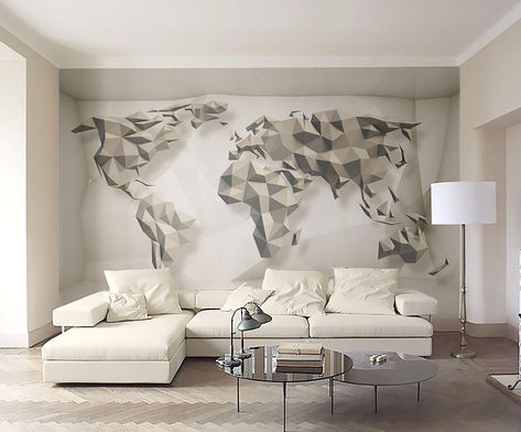 3D Embossed World Map Gometric Wall Mural Home Decor For Living Room Bedroom Entryway Cafe (WM58) #GothicWallMural #WallCovering #GometricWorldMap #3dWorldMapWall #RemovableWallpaper #WorldMapWallMural #wallmural #PeelAndStick #WorldMapWallpaper #WallpaperMural Geometric World Map, Map Wall Mural, Living Room Themes, Normal Wallpaper, Natural Living Room, World Map Wallpaper, 3d Wall Murals, Map Wallpaper, World Map Wall