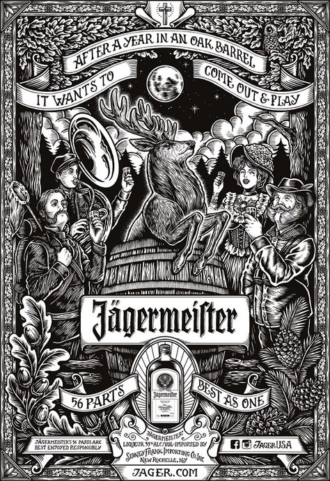 Jägermeister — Yeaaah! Studio Yeaaah Studio, Make A Poster, Label Art, Motorcycle Art, Vintage Lettering, Digital Art Illustration, Posters Printable, Vintage Advertisements, Lettering Design