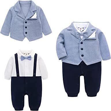 famuka Baby Boy Two Piece Suit Coat and Romper Outfit Infant Formal Suit Toddlers Wedding Tuxedo First Birthday Dress For Baby Boy, Baby Boy Wedding Outfit, Boys Fancy Dress, Wedding Outfit For Boys, Wedding Tuxedo, First Birthday Dresses, Formal Suit, Baby Bedding Sets