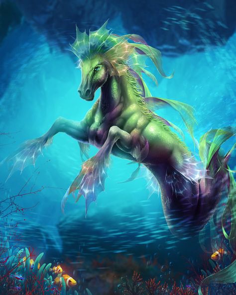 Hippocampus by Tira-Owl.deviantart.com on @DeviantArt All Mythical Creatures, Fantasy Horses, Legends And Myths, Fairies Elves, Fantasy Pictures, Sea Horse, Mythological Creatures, Greek Myths, Mystical Creatures