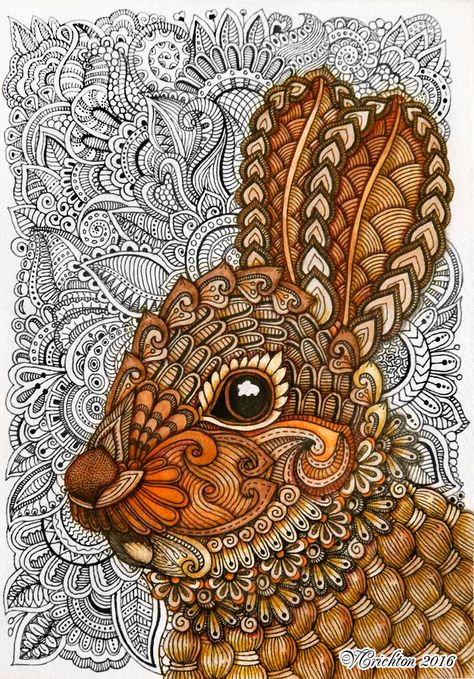 Zentangle Rabbit_bunny. Gel pen, watercolor_Viktoriya Crichton. Zentagle Drawing Ideas, Zentagle Drawing, Zentangle Animals Art, Zantangle Art, Zentangle Animals, Zentangle Artwork, Mandala Art Therapy, Animal Doodles, Doodle Art Drawing