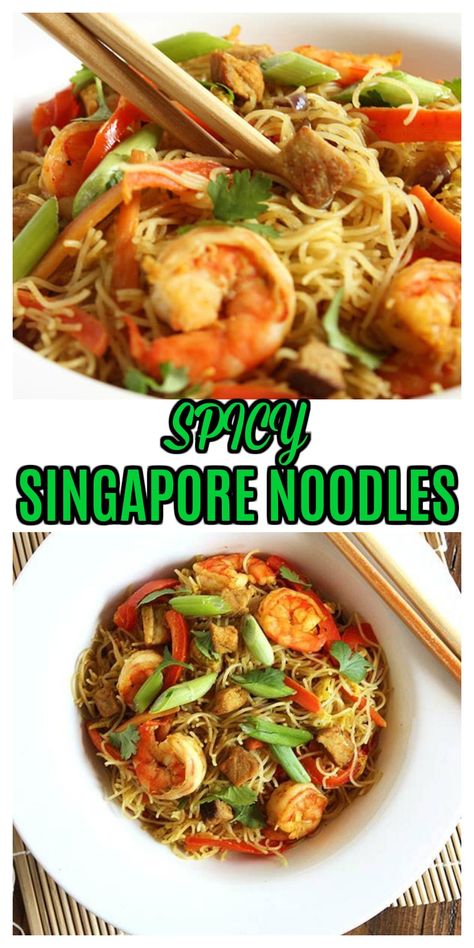 Spicy Singapore Noodles Recipe, Mai Fun Noodles Recipe, Chow Mei Fun Recipe, Singapore Mei Fun Recipe, Singaporean Recipes, Mei Fun Noodles, Mei Fun Recipe, Chow Mei Fun, Singapore Rice Noodles