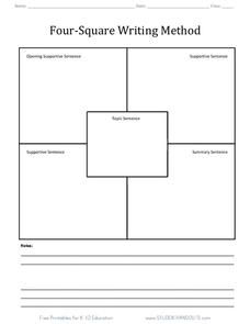 Four-Square Writing Method Worksheet Free Paragraph Writing Worksheets, 4 Square Writing Template, 4 Square Writing, Writing Narratives, Four Square Writing, Square Worksheet, Third Grade Writing, 5th Grade Writing, 3rd Grade Writing