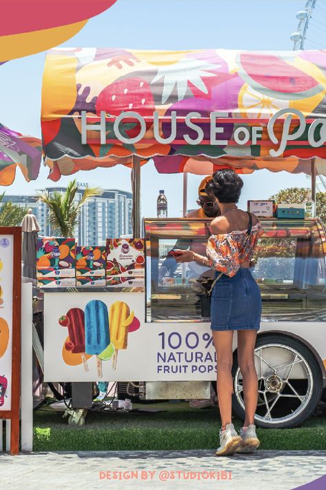 Popsicle Branding Design, Popsicle Stand Ideas, Popsicle Branding, Popsicle Business, Popsicle Display, Juice Cart, Popsicle Shop, Popsicle Cart, Fruit Truck