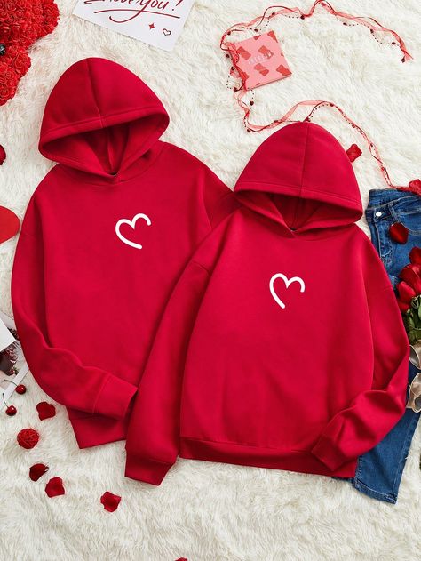 Red Casual Collar Long Sleeve Knitted Fabric Heart Pullovers Embellished Slight Stretch Fall/Winter Men Clothing Bat Man, Men Hoodies, Fabric Heart, Oversized Hoodie, Heart Pattern, Oversize Hoodie, Men Clothing, Heart Print, Long Sleeve Knit