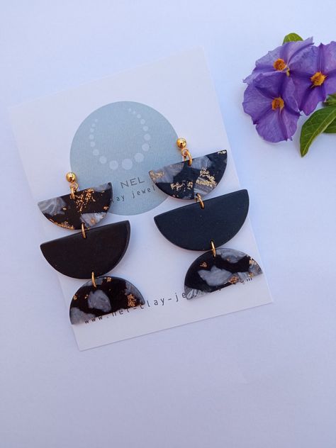 Fancy Polymer Clay Earrings, Glitter Polymer Clay Earrings, Black Polymer Clay Earrings, Black Polymer Clay, Fimo Jewelry, Polymer Clay Flower Jewelry, Diy Earrings Polymer Clay, Clay Dangle Earrings, Handmade Clay Jewelry