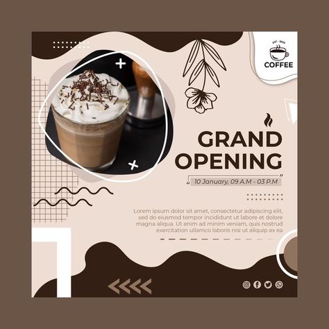 Opening Poster Design, Cafe Flyer, Business Card Psd Free, Presentation Design Layout, Flyer Design Layout, Illustrator Design Tutorial, Shop Opening, Food Menu Design, Simple Designs To Draw