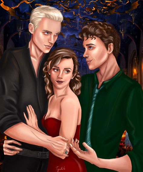 Hp Fanfiction, Draco Hermione, Fantasy Fanart, Draco And Hermione, Slytherin House, Sugar And Spice, Hermione, Wizarding World, Hogwarts