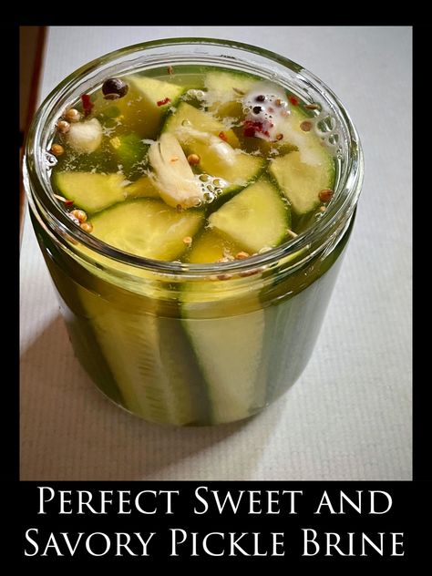 Try this pickle brine for your next batch of pickles! Make all the sweet, sour, and savory snacks. Works with just about anything you want to pickle, like veggies and eggs. Best Pickling Brine, Sweet Pickle Brine Recipe, Sweet And Sour Pickles Recipe, Pickle Brine Recipe, Pickling Brine Recipe, Sweet And Sour Pickles, Rose Syrup Recipe, Pickled Meat, Pickle Brine