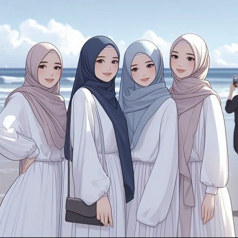 Fesyen Korea, Besties Pictures, Girly M Instagram, Fesyen Islam, Muslimah Photography, 4 Best Friends, Best Friends Cartoon, Friends Illustration, Girly M