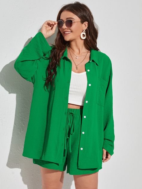 Comfortable Casual Outfits, Drop Shoulder Blouse, Resort Wear For Women, Drawstring Waist Shorts, Dropped Shoulder Sweatshirt, Wildflower Seeds, Co Ords, Plus Size Kleidung, Drawstring Shorts