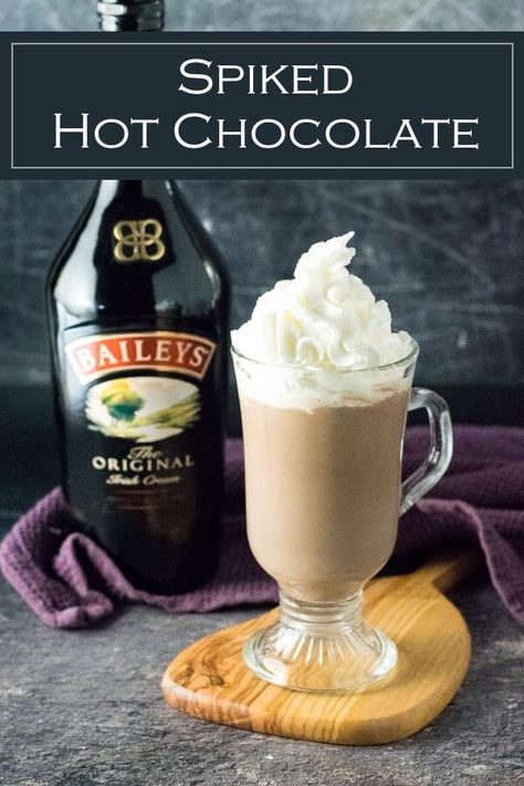 Spiked Hot Chocolate Recipe #drinks #cocktail #hotchocolate #christmas #baileys Hot Chocolate Baileys, Baileys Recipes Drinks, Baileys Hot Chocolate, Spiked Hot Chocolate Recipe, Baileys Drinks, Hot Chocolate Cocktail, Boozy Hot Chocolate, Christmas Drinks Alcohol Recipes, Spiked Hot Chocolate