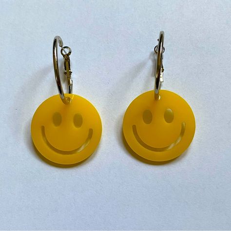 Yellow Happy Face Hoop Earrings. Never Worn Face Earrings, Happy Face, Earrings Color, Smile Face, Hoop Earrings, Toys, Yellow, Women Shopping, Color