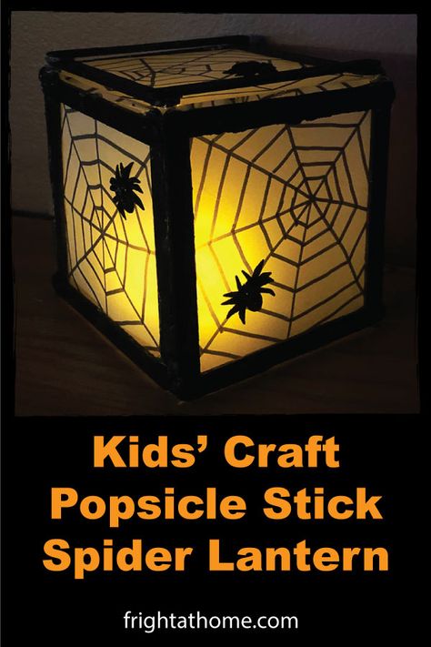 Popsicle Stick Spider Lantern Kids' Craft - Fright At Home Things To Make With Popsicle Sticks Diy, Popsicle Stick Halloween, Halloween Crafts With Popsicle Sticks, Halloween Lantern Craft, Popsicle Stick Lantern, Popsicle Stick Crafts Halloween, Lantern Kids Craft, Popsicle Stick Halloween Crafts, Halloween Popsicle Stick Crafts