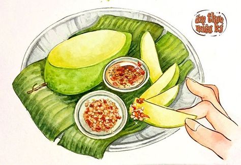 Tita on Instagram: “#drawing #illustration #watercolor #watercolorpainting #traditionalart #fruit #mango #greenlife #vietnamesefood #vietnamese #spicy #sour…” Mango Drawing, Japanese Food Illustration, Fruit Mango, Food Illustration Design, Green Mango, Vietnam Art, Vietnam Food, Boho Art Drawings, Raw Mango