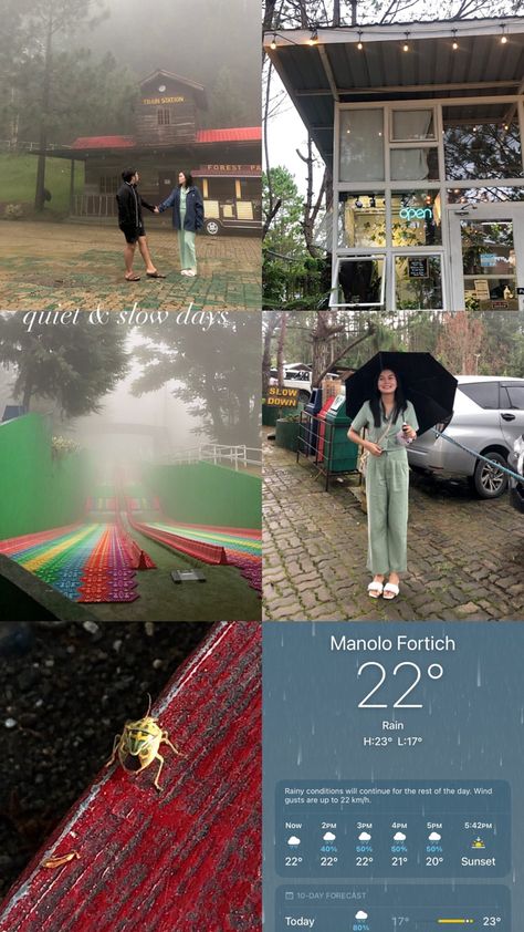 small insect. rainy weather. weekend vibes. mountain cafe Weather Instagram Story, Rainy Day Aesthetic Instagram Story, Park Instagram Story, Instagram Story Ideas Nature, Dahilayan Adventure Park, Rainy Photos, Slow Days, Rainy Day Aesthetic, Instagram Graphics