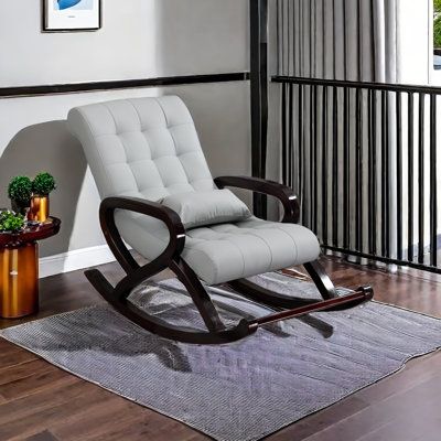 With a comfortable seat cushion and elegant rocking, the upholstered rocking chair creates the ultimate relaxation experience for you! Soft material, fit your body curve, make every moment full of comfort. Unique design, into the modern home aesthetics, for your space to add a warm atmosphere. Whether you are reading, chatting or taking a nap, the upholstered rocking chair is your best choice. Relax and unwind in the warm embrace of the upholstered rocking chair! VIBORZ Upholstery Color: Gray | Upholstered Rocking Chair, Home Aesthetics, Wood Rocking Chair, Chair Frame, Solid Wood Chairs, Taking A Nap, Retro Beauty, Chaise Lounge Chair, Slipcovers For Chairs