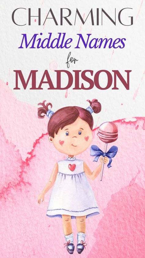 Originally a male given name, Madison became a popular female name in 1985 and skyrocketed towards the top. The name has become so feminized that it is no longer considered a gender neutral name. Ranking as a top 30 girl’s name since 1995, we’re not sure when the interest will wane. If you’re considering naming your daughter Madison, we’ve gathered the best middle names for Madison. Madison Name Wallpaper, Madison Name Meaning, Prettiest Middle Names, First And Middle Names, Middle Names For Raine, Madison Name, Cool Middle Names, Contact Names, Middle Name